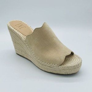 INC Womens Camile Beige Slip On Wedge Sandals Shoes 8M